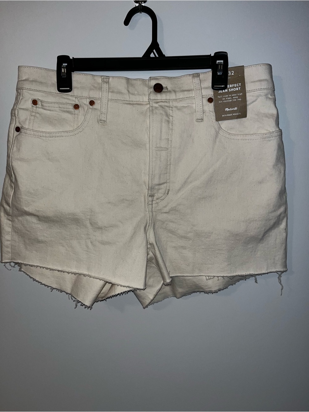Madewell Cream High-Rise Raw-Hem Denim Shorts